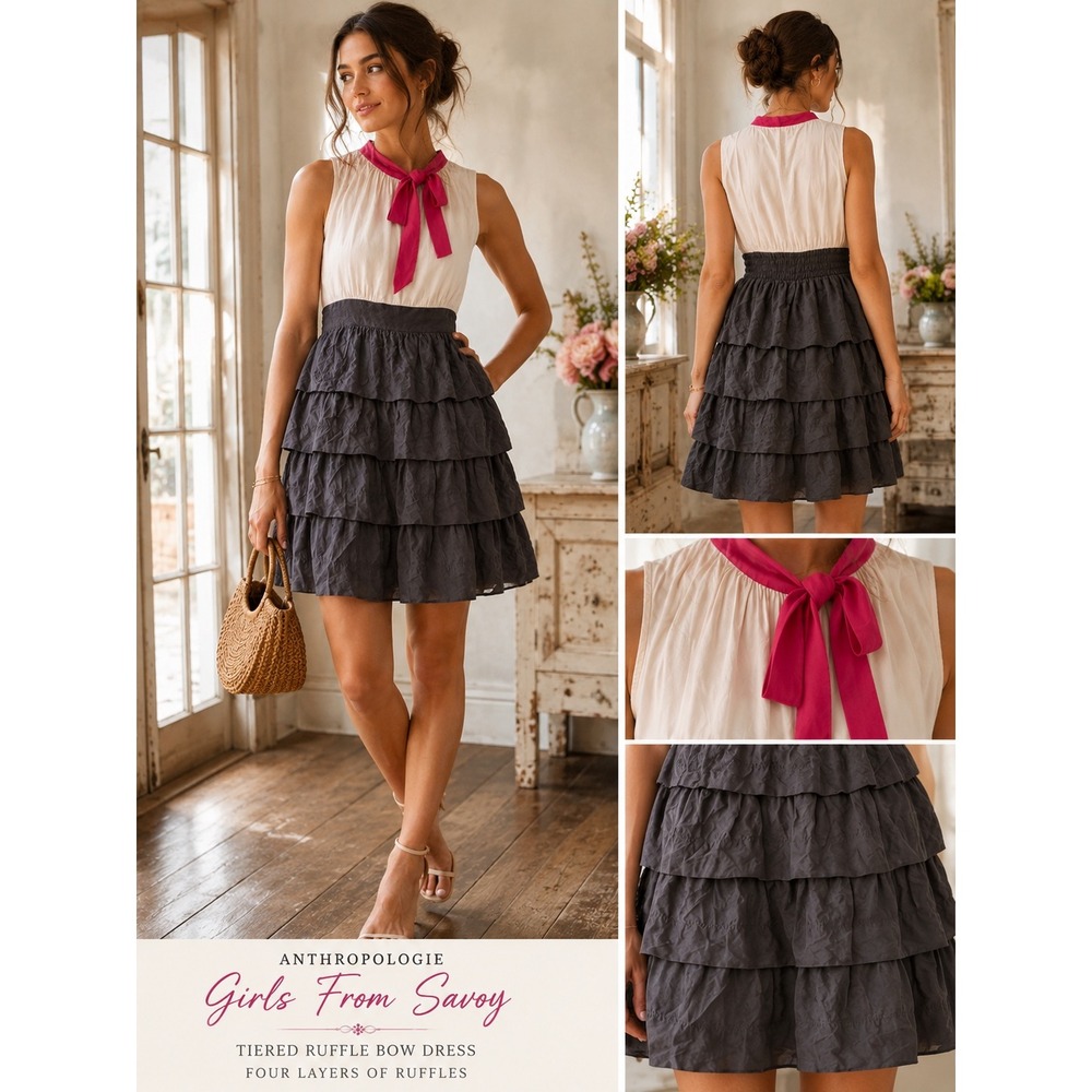Anthropologie Girls From Savoy Coquette Tiered Ruffle Bow Dress Size 4